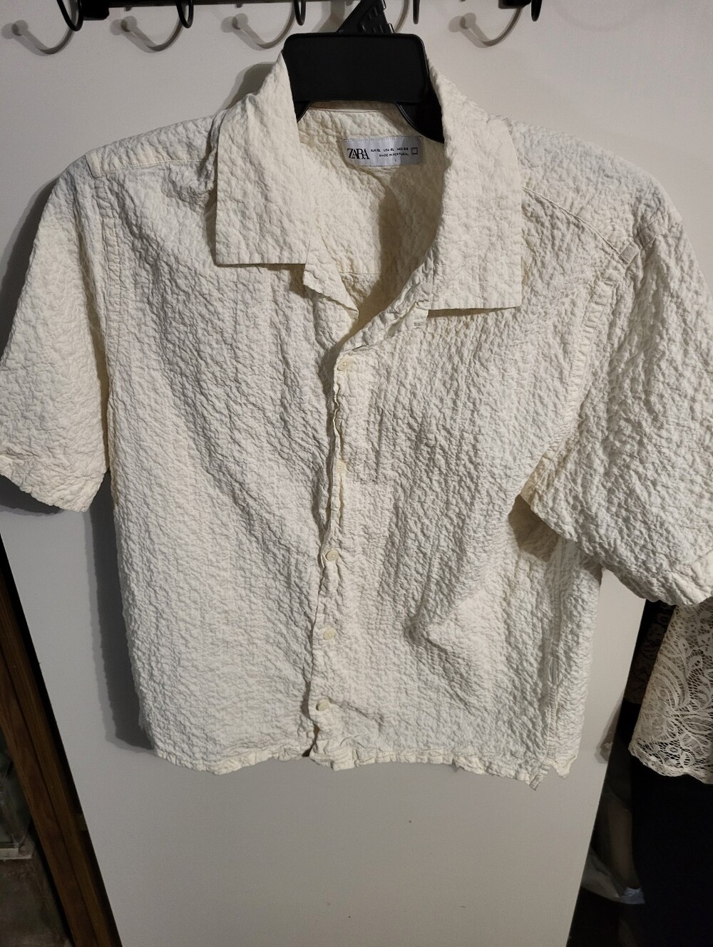 ZARA CREAM CRINKLE BUTTON DOWN SHIRT SZ XL